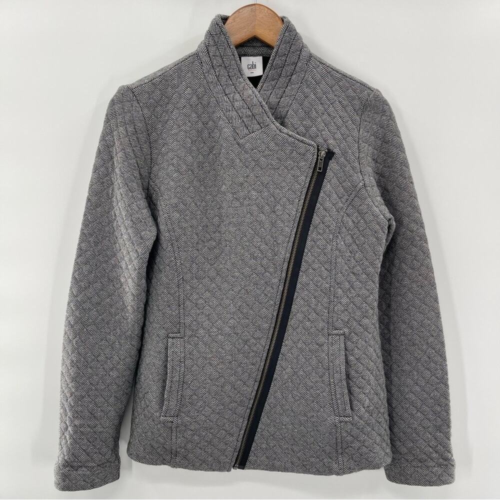 CAbi Quilted Moto Jacket in Black Herringbone Style #3025 Size Small - Picture 2 of 15